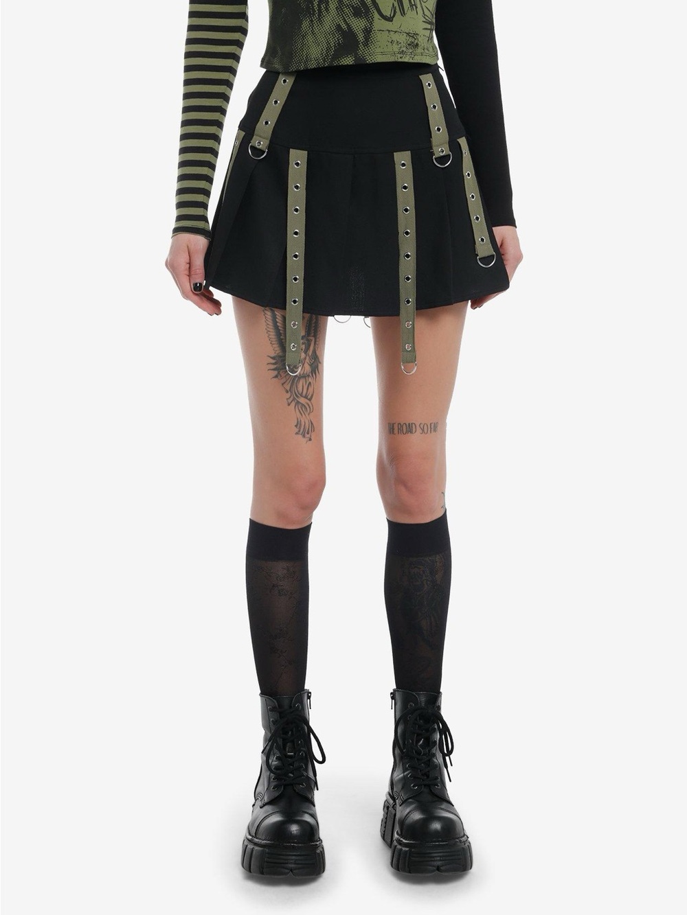 Social Collision Black Pleated Grommet Strap Mini Skirt M Mall Goth Y2K Punk Alt - Picture 1 of 7